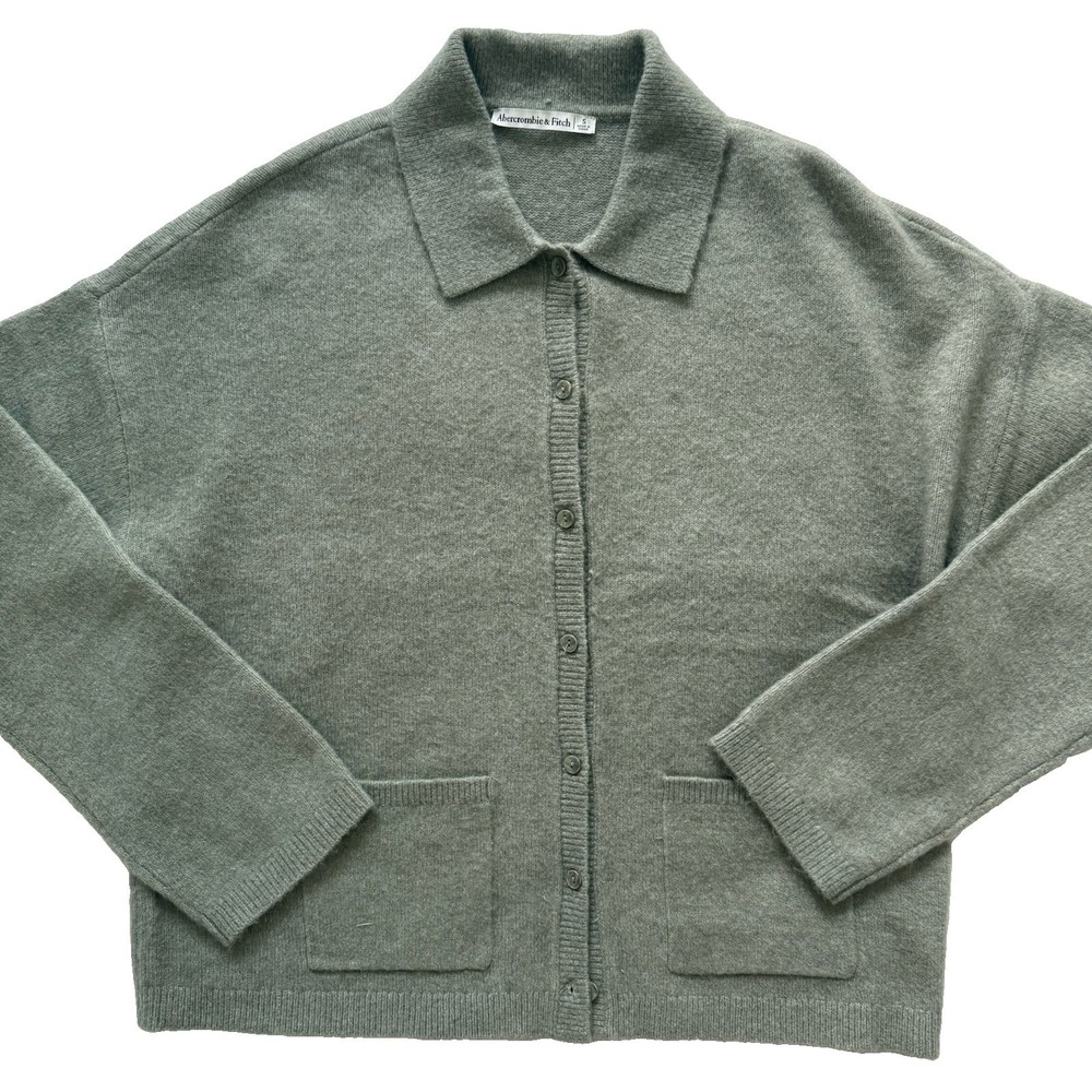 Abercrombie & Fitch Women's Sage Green Collared Button Front Cardigan Sweater S